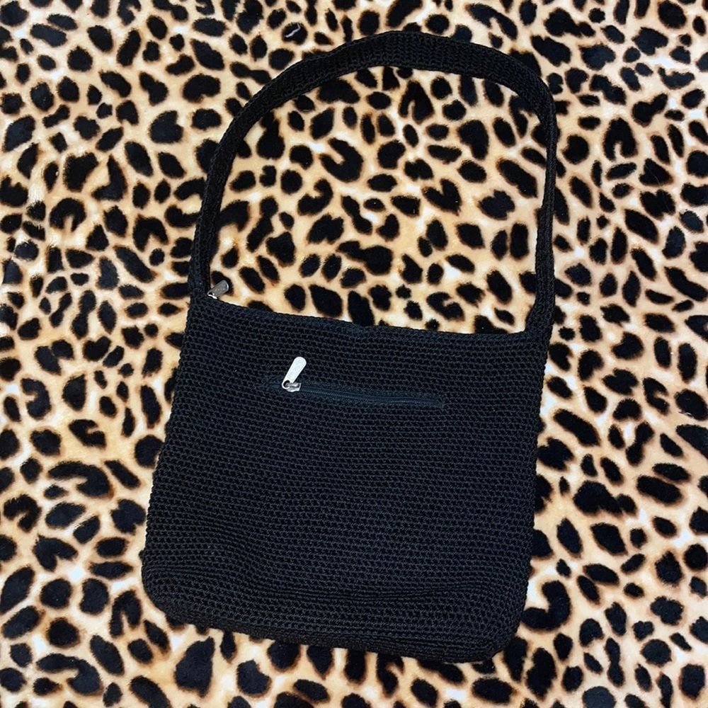 •THE SAK• SOLID BLACK KNIT CROCHET TEXTURED SHOULDER BAG BY SAK. - Picture 2 of 10